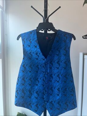 Mens Blue Paisley Dress Vest